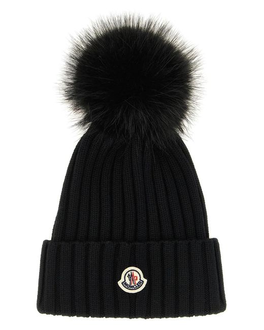 Moncler Black Pompon Wool Beanie