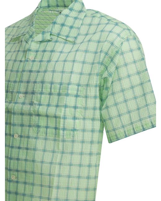 Beams Plus Green "Open Collar Nylon Airy Plaid" Casual Shirt for men
