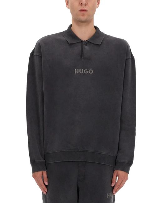 HUGO Black Polo Sweatshirt Delwy for men