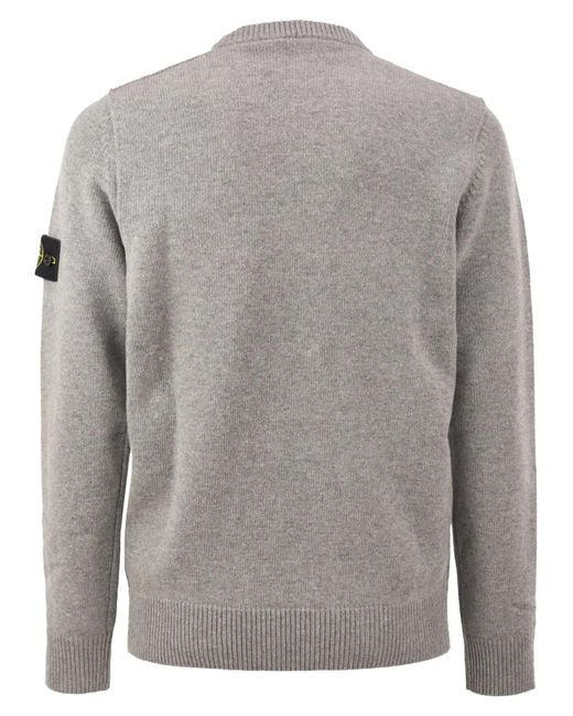 Stone Island Gray Crew-Neck Jumper With Reverse Stitch Details for men