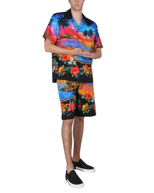 Dolce & Gabbana Red Dolce & Gabbana Bermuda Shorts With Sunset Print for men