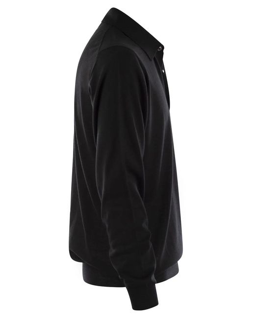 Fedeli Black Virgin Wool Polo Shirt for men