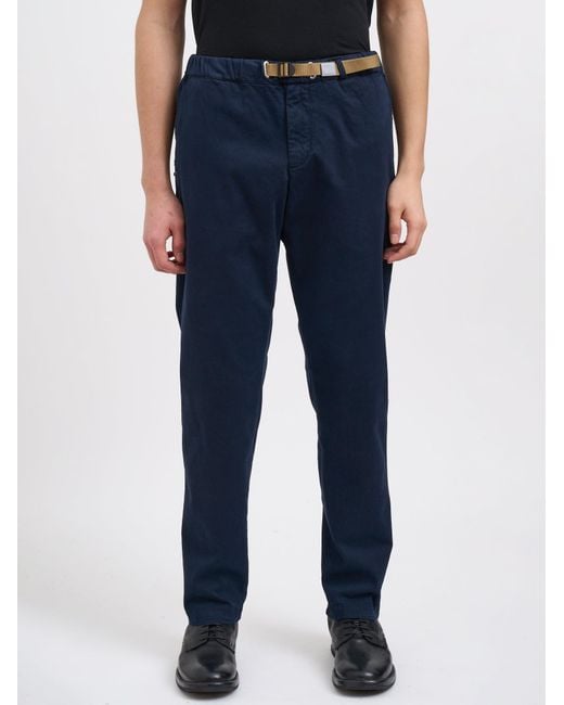 White Sand Blue Stretch Cotton Trousers for men