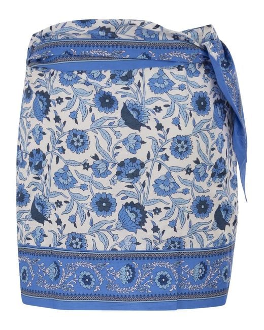 Mc2 Saint Barth Blue Floral Print Cotton Wrap Mini Skirt