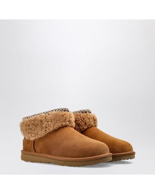 Ugg Brown Chestnut Classic Ultra Mini Maxi Curly Ankle Boots
