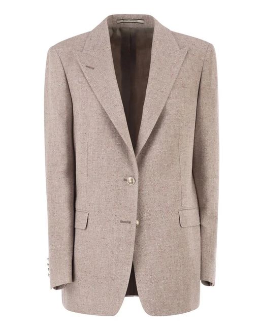 Tagliatore Brown Single-Breasted Herringbone Blazer