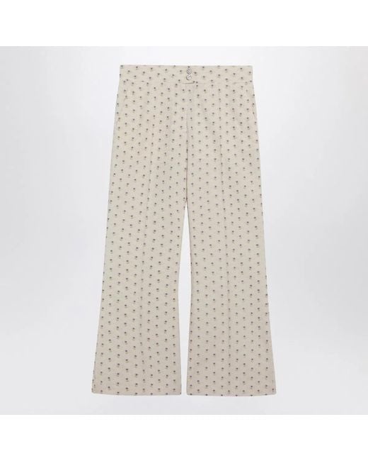 Valentino Natural Ivory Trousers With Floral Pattern