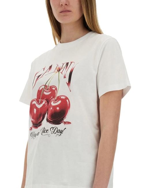 Ganni Gray Printed Cotton T-Shirt