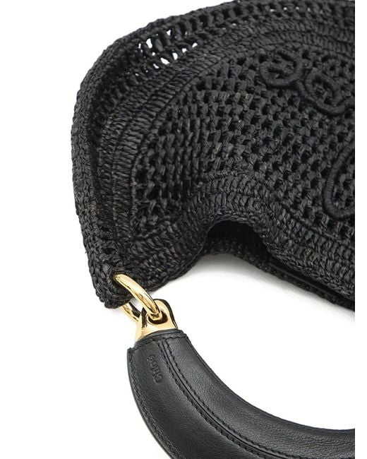Chloé Black Summer Banana Rafia Hobo Bag