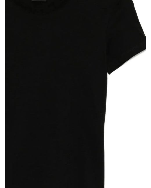 Tom Ford Black Cotton T-Shirt With Tf Logo Embroidery