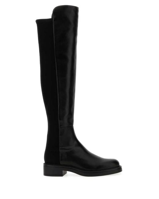Stuart Weitzman Black Nappa Leather And Fabric Celia Boots
