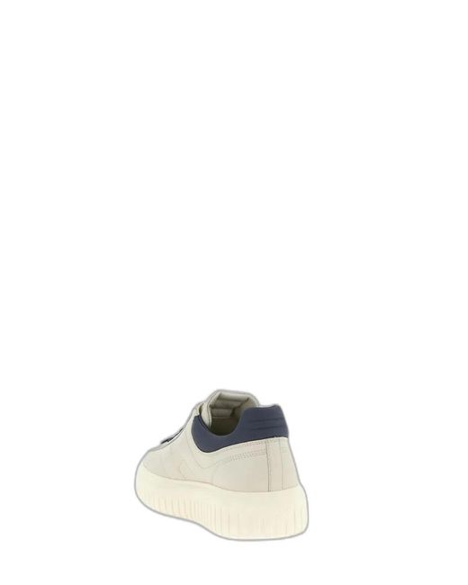 Hogan White H-Stripes Grained Leather Sneakers for men