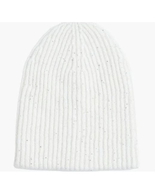 Fabiana Filippi White Ribbed Knit Sequin Embellished Hat