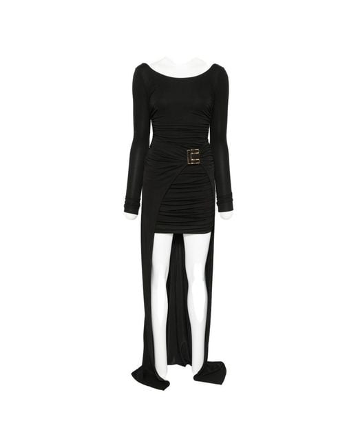 Elisabetta Franchi Black Draped Jersey Evening Dress