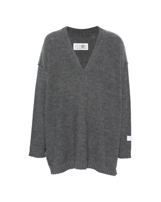 MM6 by Maison Margiela Blue Mélange Oversized Vneck Knit Sweater