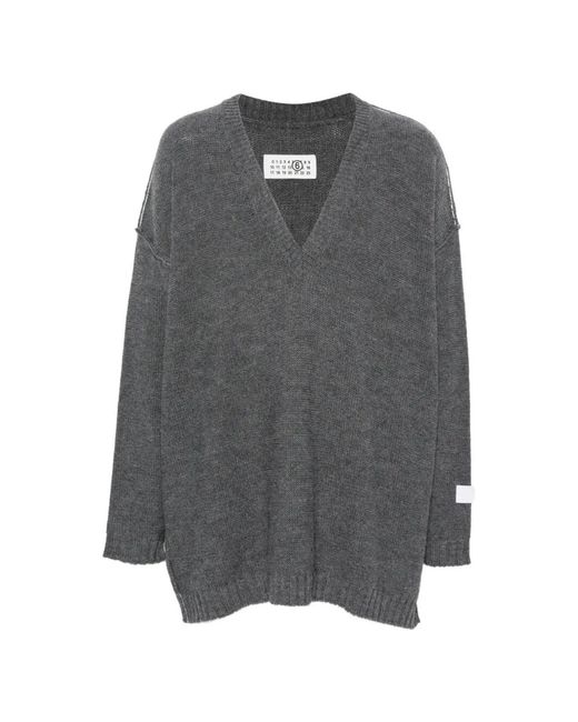 MM6 by Maison Margiela Blue V Neck Oversized Sweater