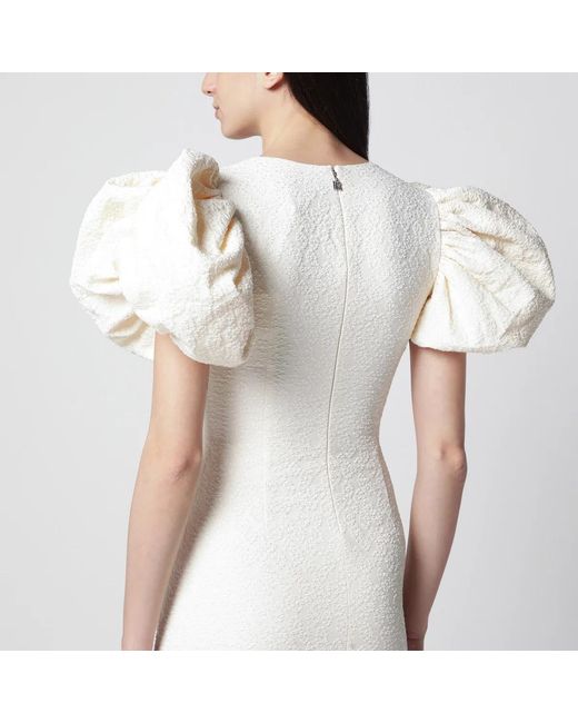 ROTATE BIRGER CHRISTENSEN White Midi Balloon Jacquard Dress