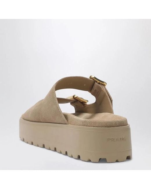 Prada Natural Ecru Suede Sandals