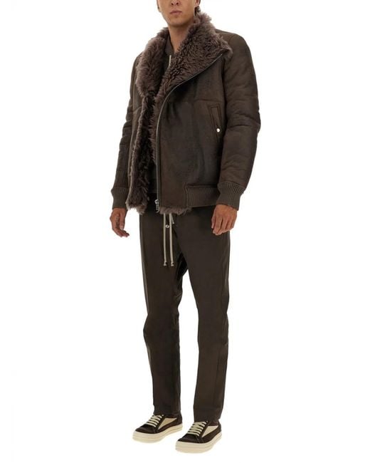Rick Owens Brown Leather Bomber Jacket for men