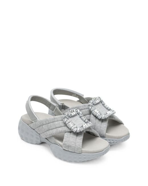 Roger Vivier White Crystal-Buckle Quilted Sandals