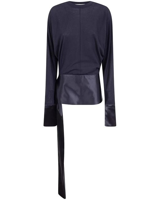 DARKPARK Blue "Luna" Jersey Top With Dropped Satin Details