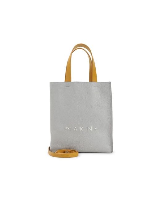 Marni Gray And China Soft Grained Calf Leather Mini Handbag