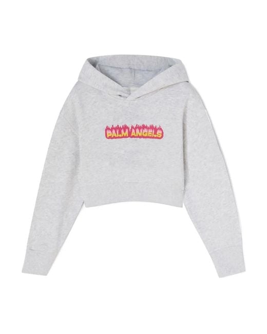 Palm Angels White Cropped Hoodie