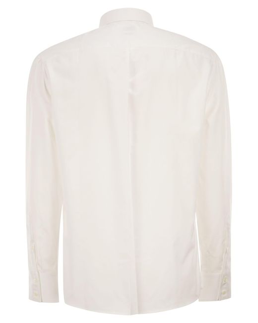 Brunello Cucinelli White Basic Fit Twill Shirt With Button-Down Collar for men