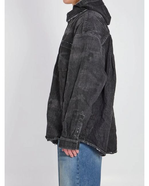 Balenciaga Black Hooded Denim Parka for men