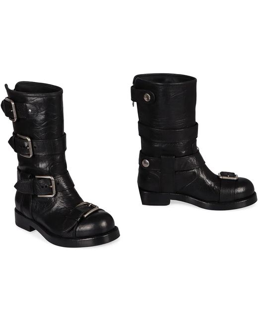 Dolce & Gabbana Black Dolce & Gabbana Leather Boots With Straps