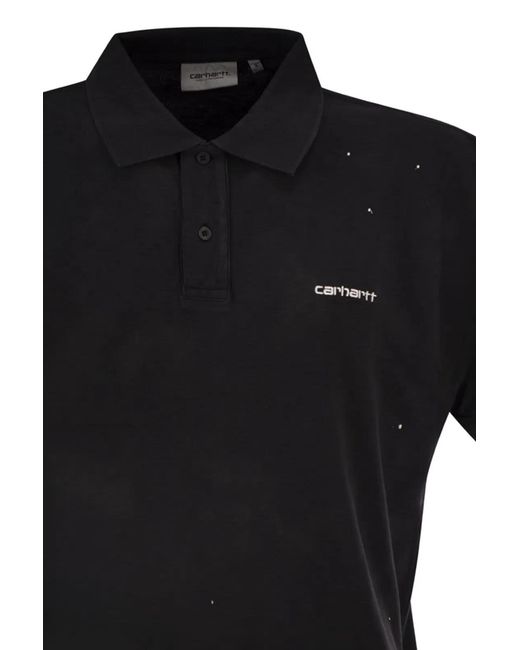 Carhartt Black Cotton Polo Shirt With Paint Splatter Details