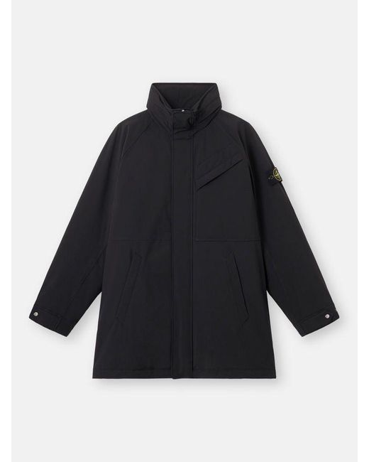 Stone Island Black Polyester Long Coat for men