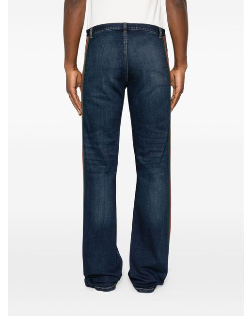 Gucci Blue Cotton Denim Trousers With Web Ribbon for men