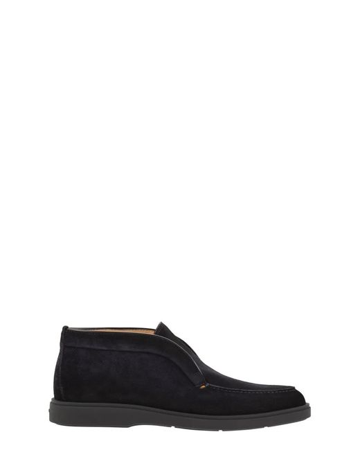 Santoni Black Suede Leather Desert Boot for men
