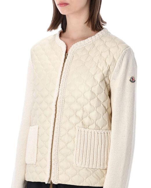 Moncler Natural Geometric-Quilted Padded Cardigan