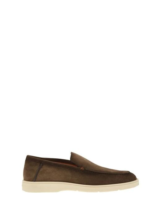 Santoni Brown Suede Moccasin for men