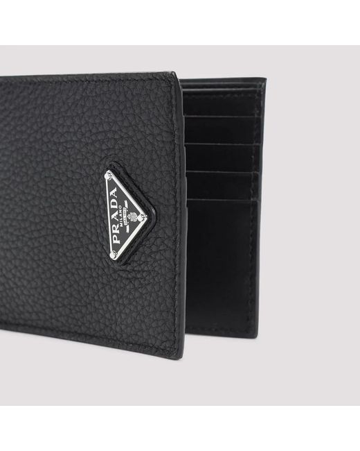 Prada Black Triangle Logo Enamel Wallet for men