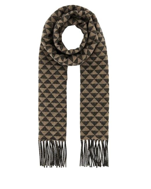 Prada Black Embroidered Wool Blend Scarf for men