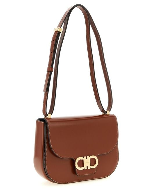 Ferragamo Brown 'Double Gancini' Closure Shoulder Bag
