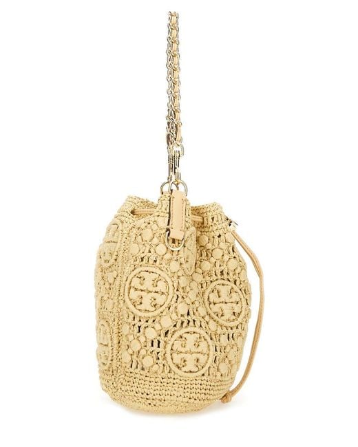 Tory Burch Metallic Bucket Bag With Monogram T