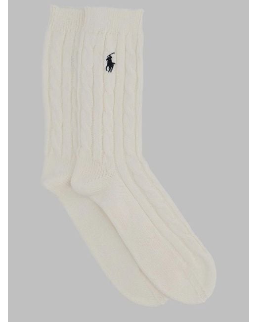Polo Ralph Lauren White Cotton-Blend Crew Socks
