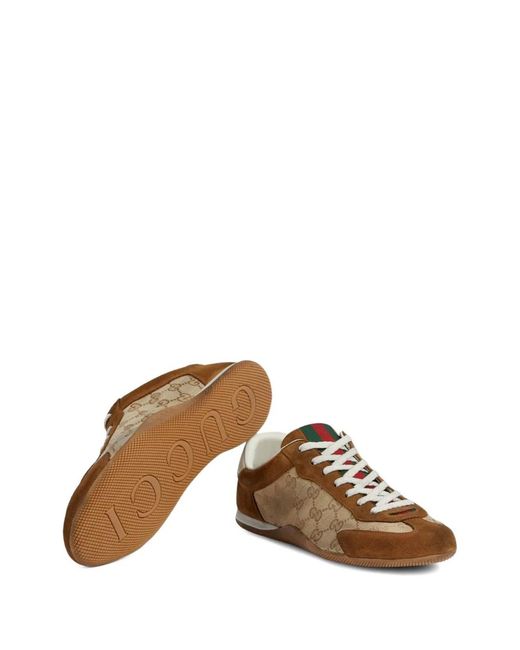 Gucci Brown Fabric And Suede Shift Sneakers for men