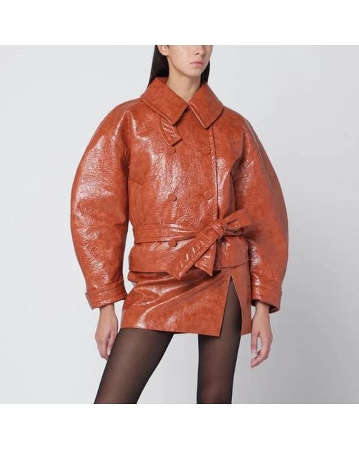 ANDAMANE Orange Tan Leather-Effect Belted Jacket