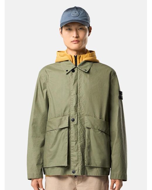 Stone Island Green Waxed Pigment Cotton Tela Coach Jacket for men