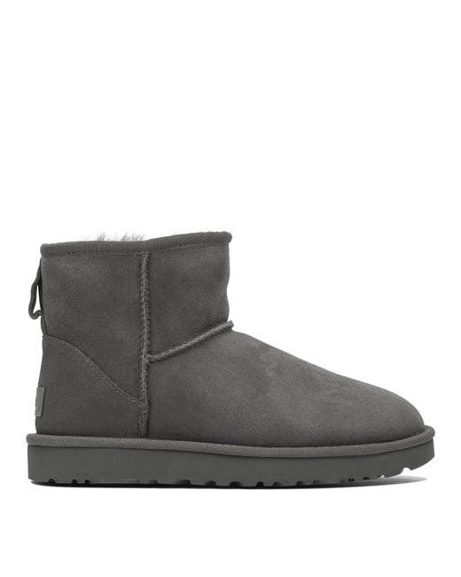 Ugg Gray Classic Mini Ii Suede Boots With Shearling Lining