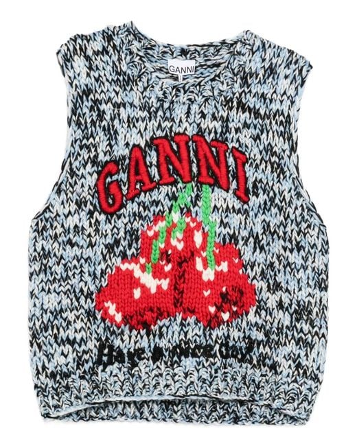 Ganni Red Vest With Graphic Print