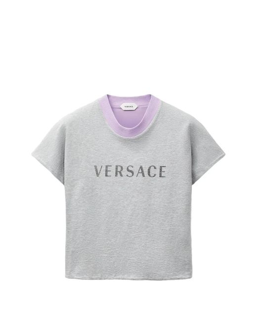Versace Gray Stretch Cotton Jersey T-Shirt With Print