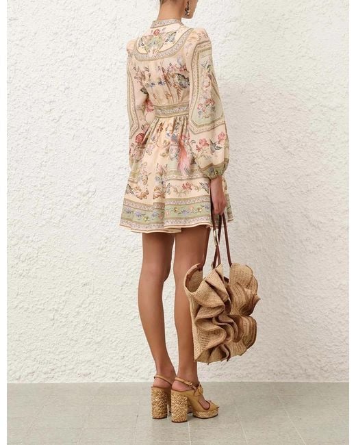 Zimmermann Natural Roselight Plunge Mini Dress