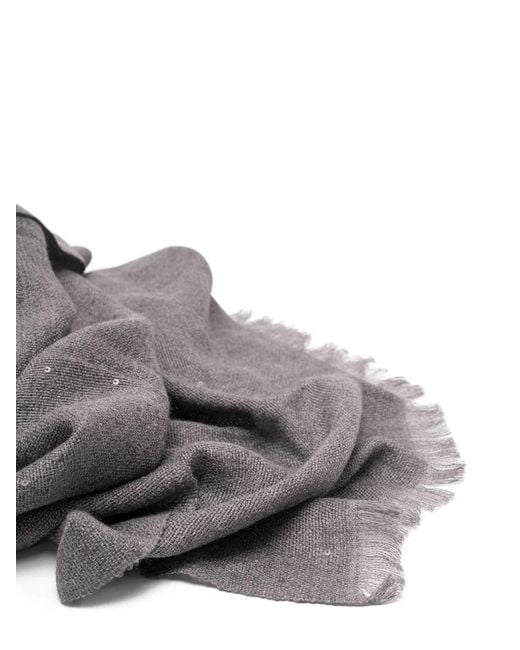 Brunello Cucinelli Gray Sequin-Embellished Frayed Scarf