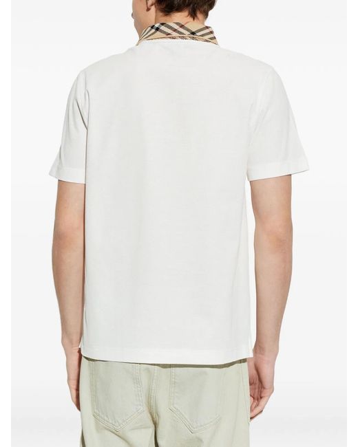 Burberry White Check Collar Polo Shirt for men